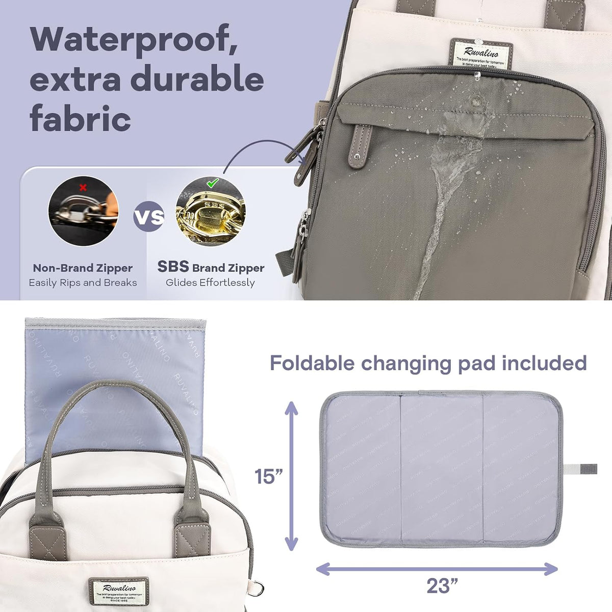 Diaper Bag Backpack-Multifunction Travel Baby Diaper Bag with Changing Pad, Insulated Bottle Holders & Pacifier Case, Large Capacity, Waterproof, Gray