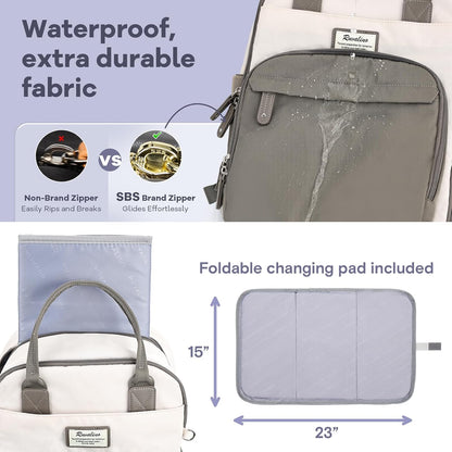 Diaper Bag Backpack-Multifunction Travel Baby Diaper Bag with Changing Pad, Insulated Bottle Holders & Pacifier Case, Large Capacity, Waterproof, Gray