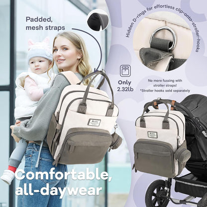 Diaper Bag Backpack-Multifunction Travel Baby Diaper Bag with Changing Pad, Insulated Bottle Holders & Pacifier Case, Large Capacity, Waterproof, Gray