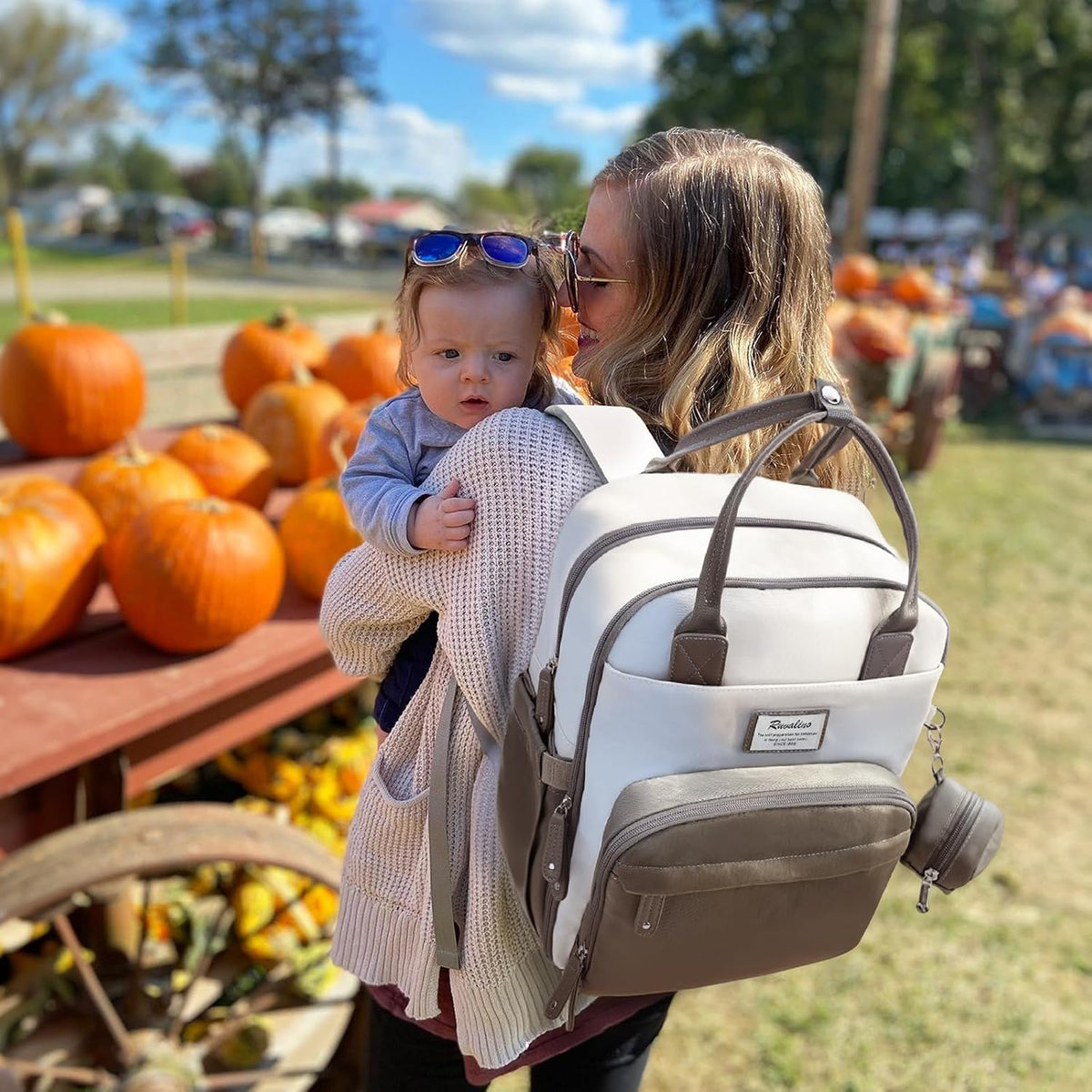 Diaper Bag Backpack-Multifunction Travel Baby Diaper Bag with Changing Pad, Insulated Bottle Holders & Pacifier Case, Large Capacity, Waterproof, Gray