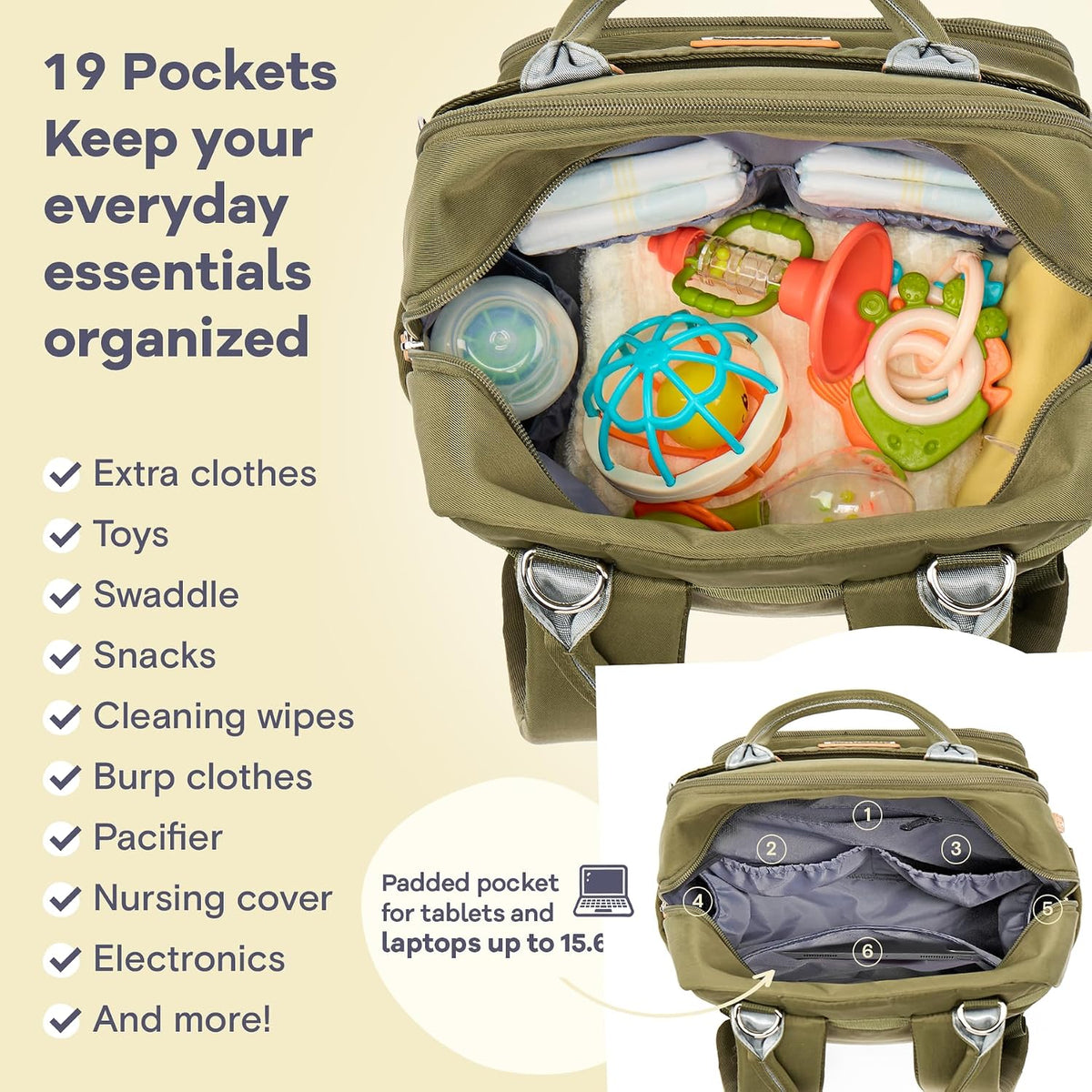 Diaper Bag Backpack-Multifunction Travel Baby Diaper Bag with Changing Pad, Insulated Bottle Holders & Pacifier Case, Large Capacity, Waterproof, Gray
