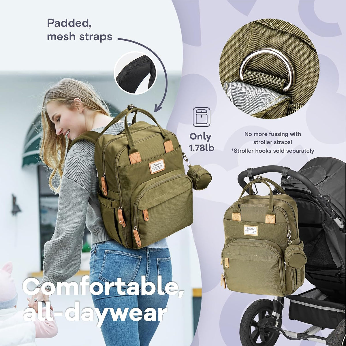 Diaper Bag Backpack-Multifunction Travel Baby Diaper Bag with Changing Pad, Insulated Bottle Holders & Pacifier Case, Large Capacity, Waterproof, Gray