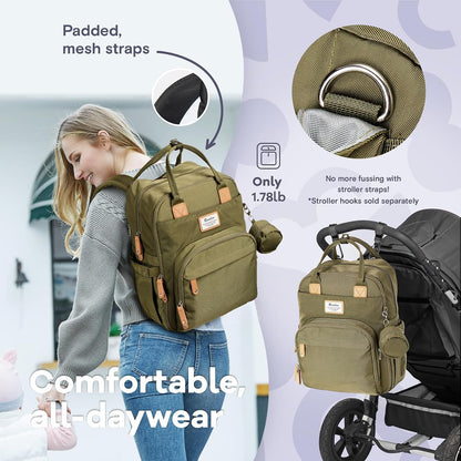 Diaper Bag Backpack-Multifunction Travel Baby Diaper Bag with Changing Pad, Insulated Bottle Holders & Pacifier Case, Large Capacity, Waterproof, Gray