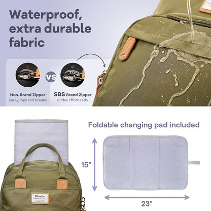 Diaper Bag Backpack-Multifunction Travel Baby Diaper Bag with Changing Pad, Insulated Bottle Holders & Pacifier Case, Large Capacity, Waterproof, Gray