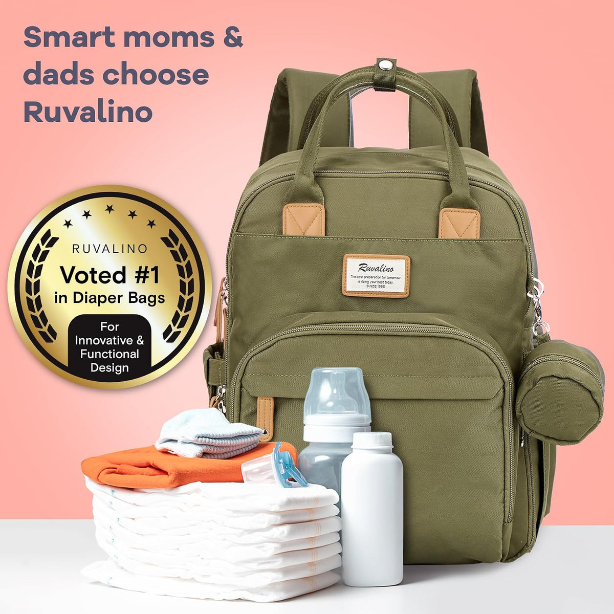 Diaper Bag Backpack-Multifunction Travel Baby Diaper Bag with Changing Pad, Insulated Bottle Holders & Pacifier Case, Large Capacity, Waterproof, Gray