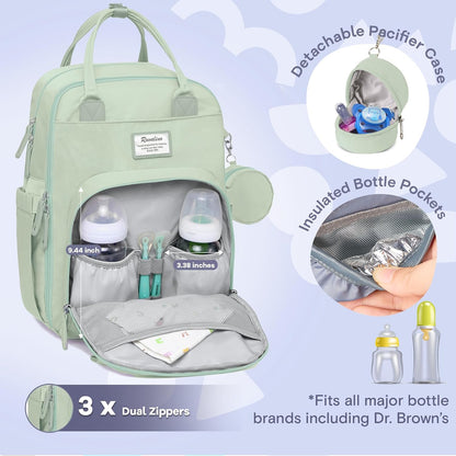 Diaper Bag Backpack-Multifunction Travel Baby Diaper Bag with Changing Pad, Insulated Bottle Holders & Pacifier Case, Large Capacity, Waterproof, Gray