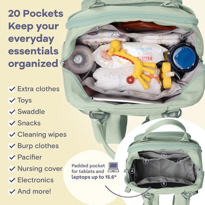 Diaper Bag Backpack-Multifunction Travel Baby Diaper Bag with Changing Pad, Insulated Bottle Holders & Pacifier Case, Large Capacity, Waterproof, Gray
