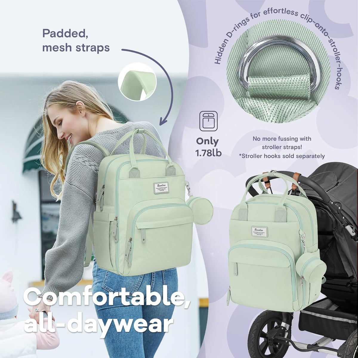 Diaper Bag Backpack-Multifunction Travel Baby Diaper Bag with Changing Pad, Insulated Bottle Holders & Pacifier Case, Large Capacity, Waterproof, Gray