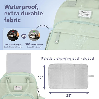 Diaper Bag Backpack-Multifunction Travel Baby Diaper Bag with Changing Pad, Insulated Bottle Holders & Pacifier Case, Large Capacity, Waterproof, Gray