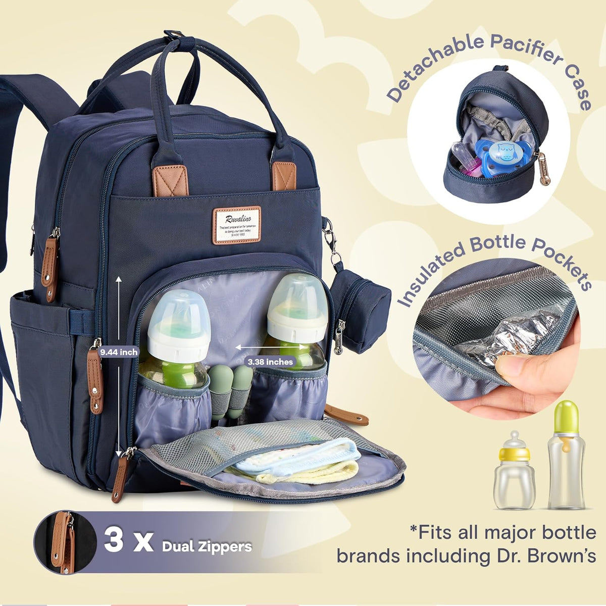 Diaper Bag Backpack-Multifunction Travel Baby Diaper Bag with Changing Pad, Insulated Bottle Holders & Pacifier Case, Large Capacity, Waterproof, Gray