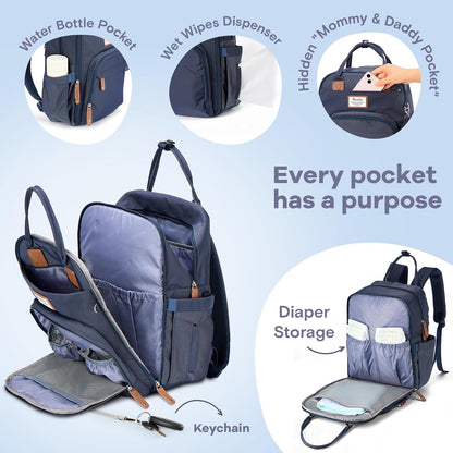 Diaper Bag Backpack-Multifunction Travel Baby Diaper Bag with Changing Pad, Insulated Bottle Holders & Pacifier Case, Large Capacity, Waterproof, Gray
