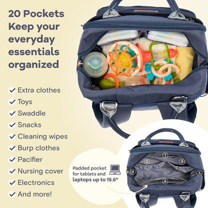 Diaper Bag Backpack-Multifunction Travel Baby Diaper Bag with Changing Pad, Insulated Bottle Holders & Pacifier Case, Large Capacity, Waterproof, Gray