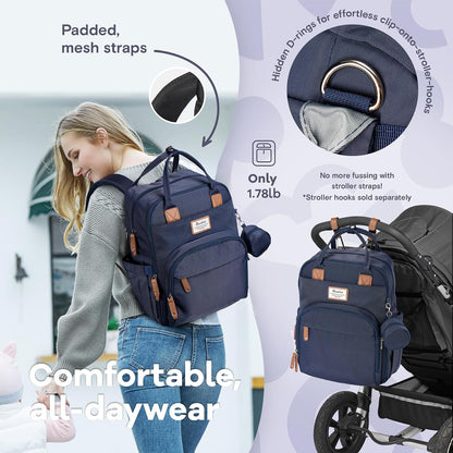 Diaper Bag Backpack-Multifunction Travel Baby Diaper Bag with Changing Pad, Insulated Bottle Holders & Pacifier Case, Large Capacity, Waterproof, Gray