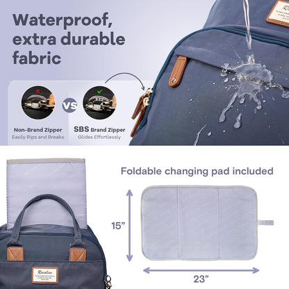 Diaper Bag Backpack-Multifunction Travel Baby Diaper Bag with Changing Pad, Insulated Bottle Holders & Pacifier Case, Large Capacity, Waterproof, Gray