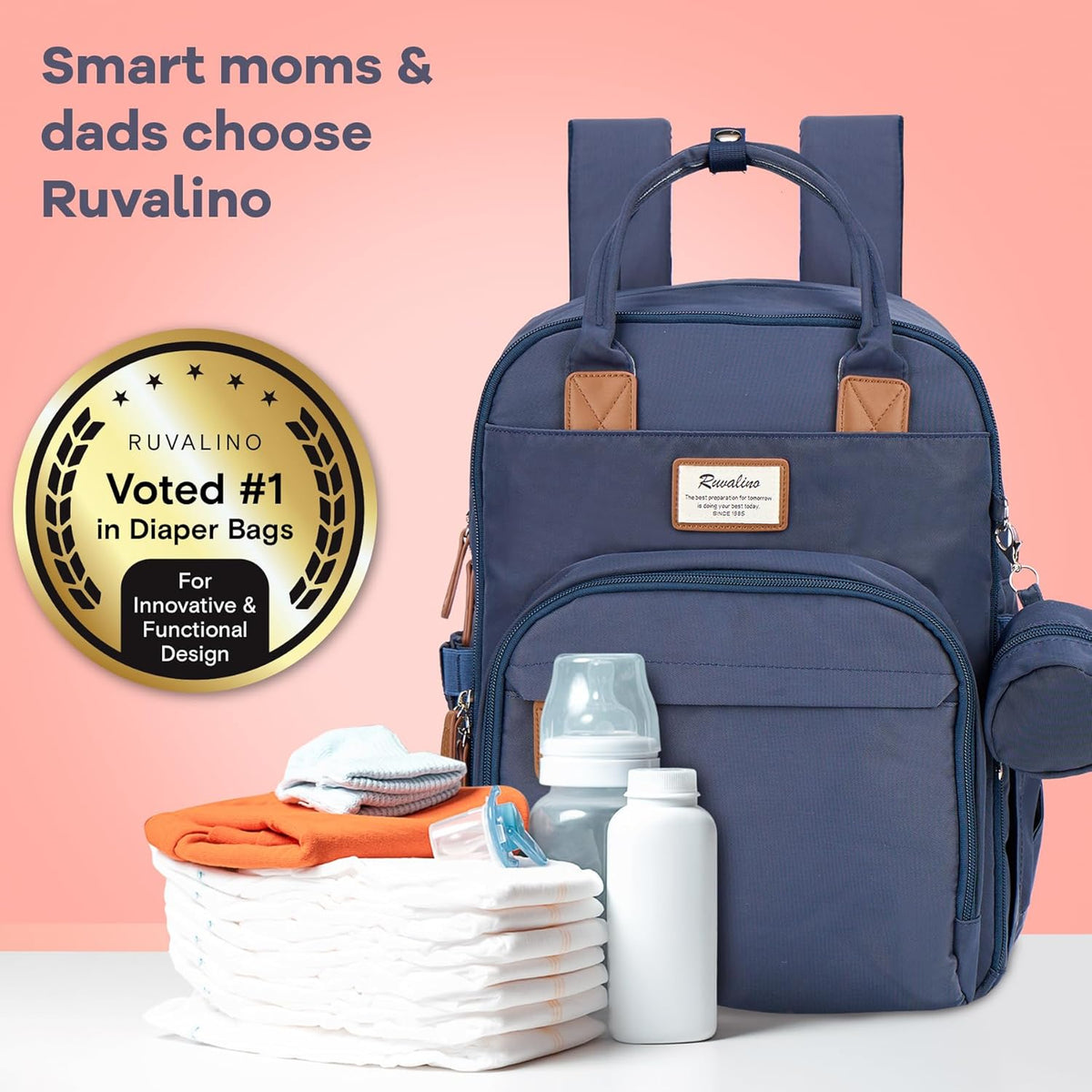 Diaper Bag Backpack-Multifunction Travel Baby Diaper Bag with Changing Pad, Insulated Bottle Holders & Pacifier Case, Large Capacity, Waterproof, Gray