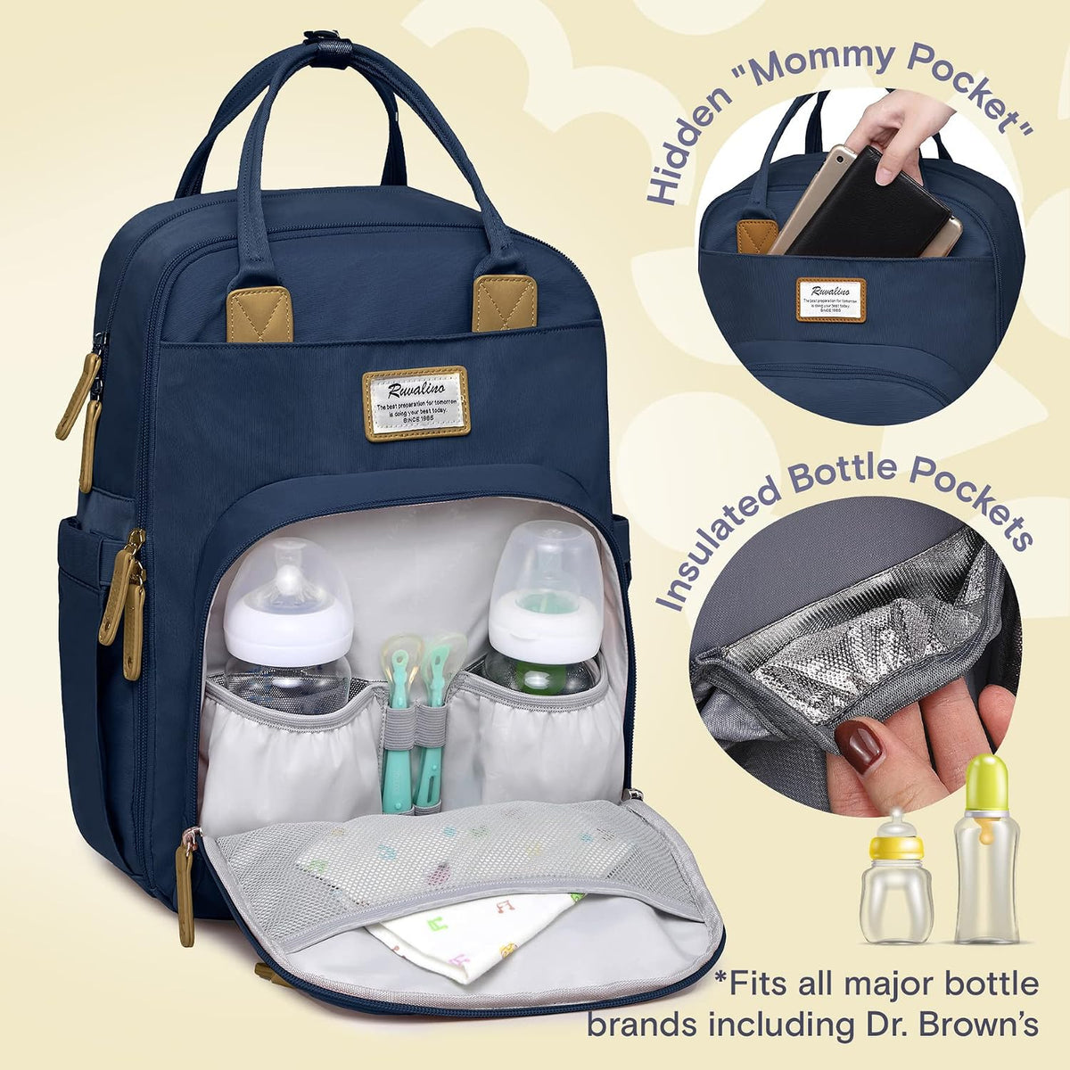 Diaper Bag Backpack-Multifunction Travel Baby Diaper Bag with Changing Pad, Insulated Bottle Holders & Pacifier Case, Large Capacity, Waterproof, Gray