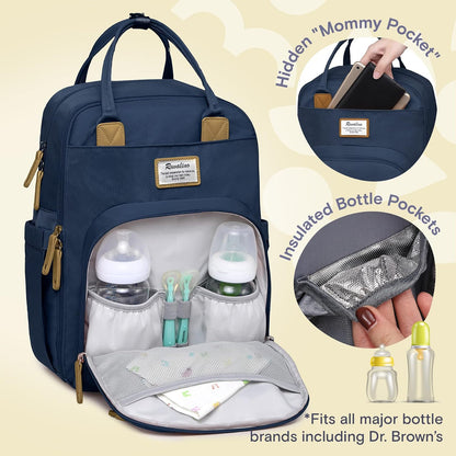 Diaper Bag Backpack-Multifunction Travel Baby Diaper Bag with Changing Pad, Insulated Bottle Holders & Pacifier Case, Large Capacity, Waterproof, Gray