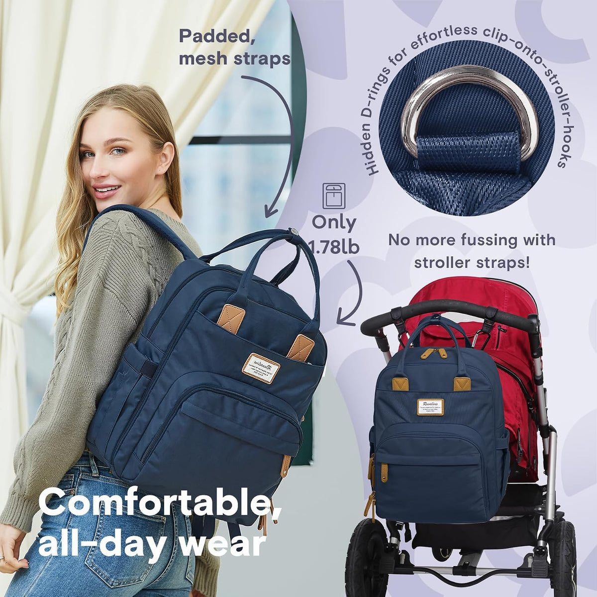 Diaper Bag Backpack-Multifunction Travel Baby Diaper Bag with Changing Pad, Insulated Bottle Holders & Pacifier Case, Large Capacity, Waterproof, Gray