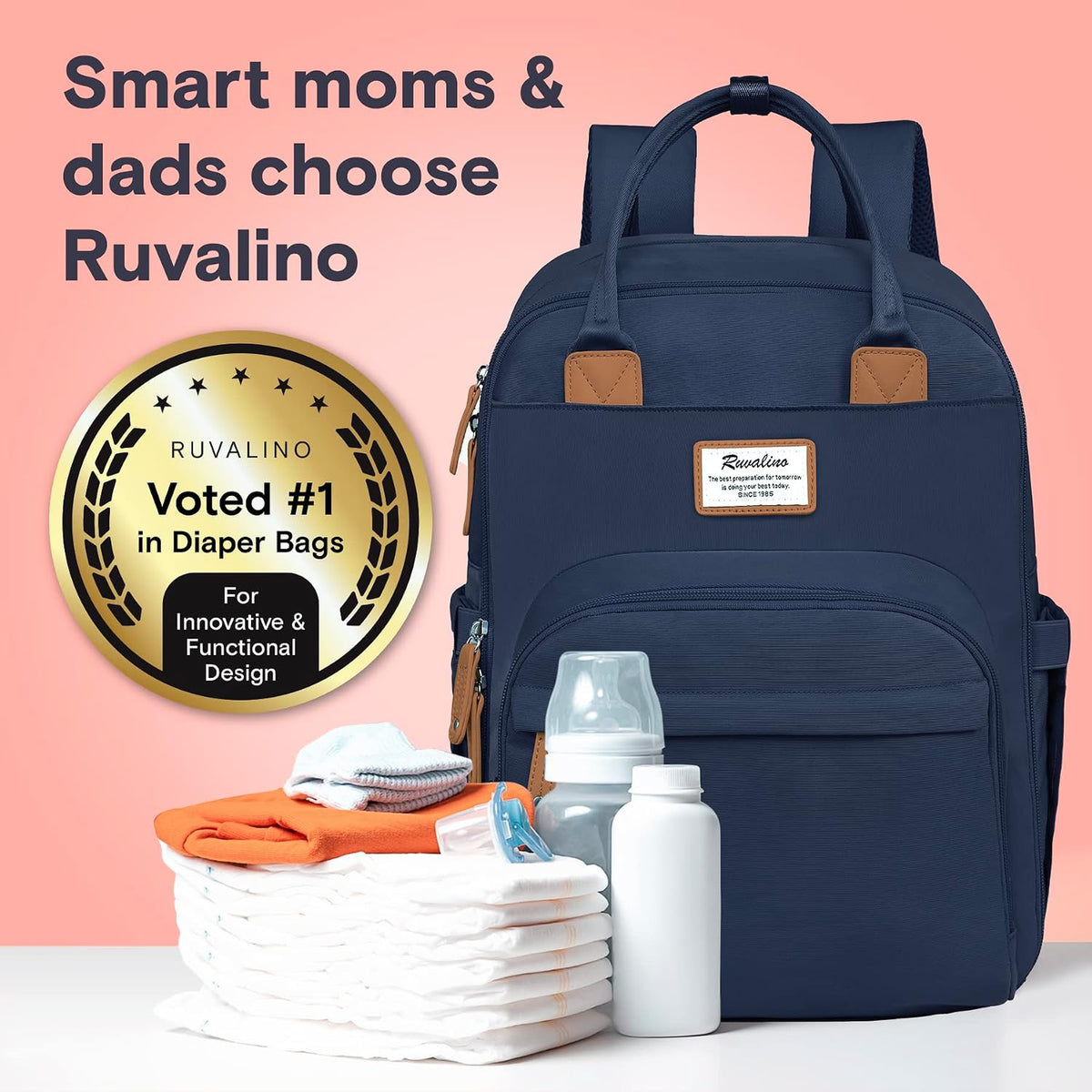 Diaper Bag Backpack-Multifunction Travel Baby Diaper Bag with Changing Pad, Insulated Bottle Holders & Pacifier Case, Large Capacity, Waterproof, Gray