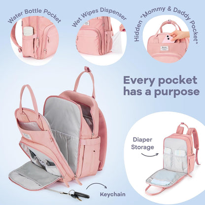 Diaper Bag Backpack-Multifunction Travel Baby Diaper Bag with Changing Pad, Insulated Bottle Holders & Pacifier Case, Large Capacity, Waterproof, Gray