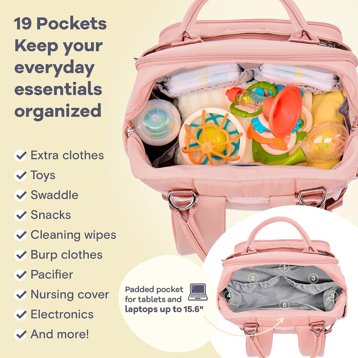 Diaper Bag Backpack-Multifunction Travel Baby Diaper Bag with Changing Pad, Insulated Bottle Holders & Pacifier Case, Large Capacity, Waterproof, Gray