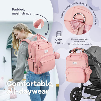 Diaper Bag Backpack-Multifunction Travel Baby Diaper Bag with Changing Pad, Insulated Bottle Holders & Pacifier Case, Large Capacity, Waterproof, Gray