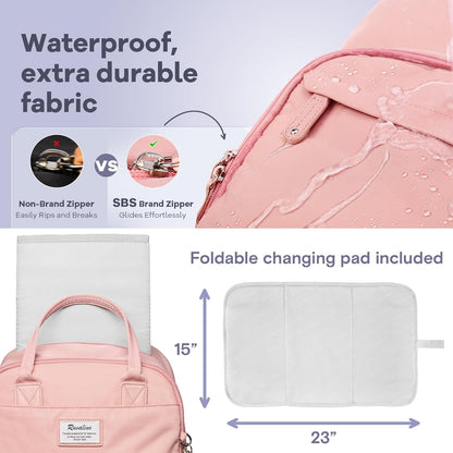 Diaper Bag Backpack-Multifunction Travel Baby Diaper Bag with Changing Pad, Insulated Bottle Holders & Pacifier Case, Large Capacity, Waterproof, Gray