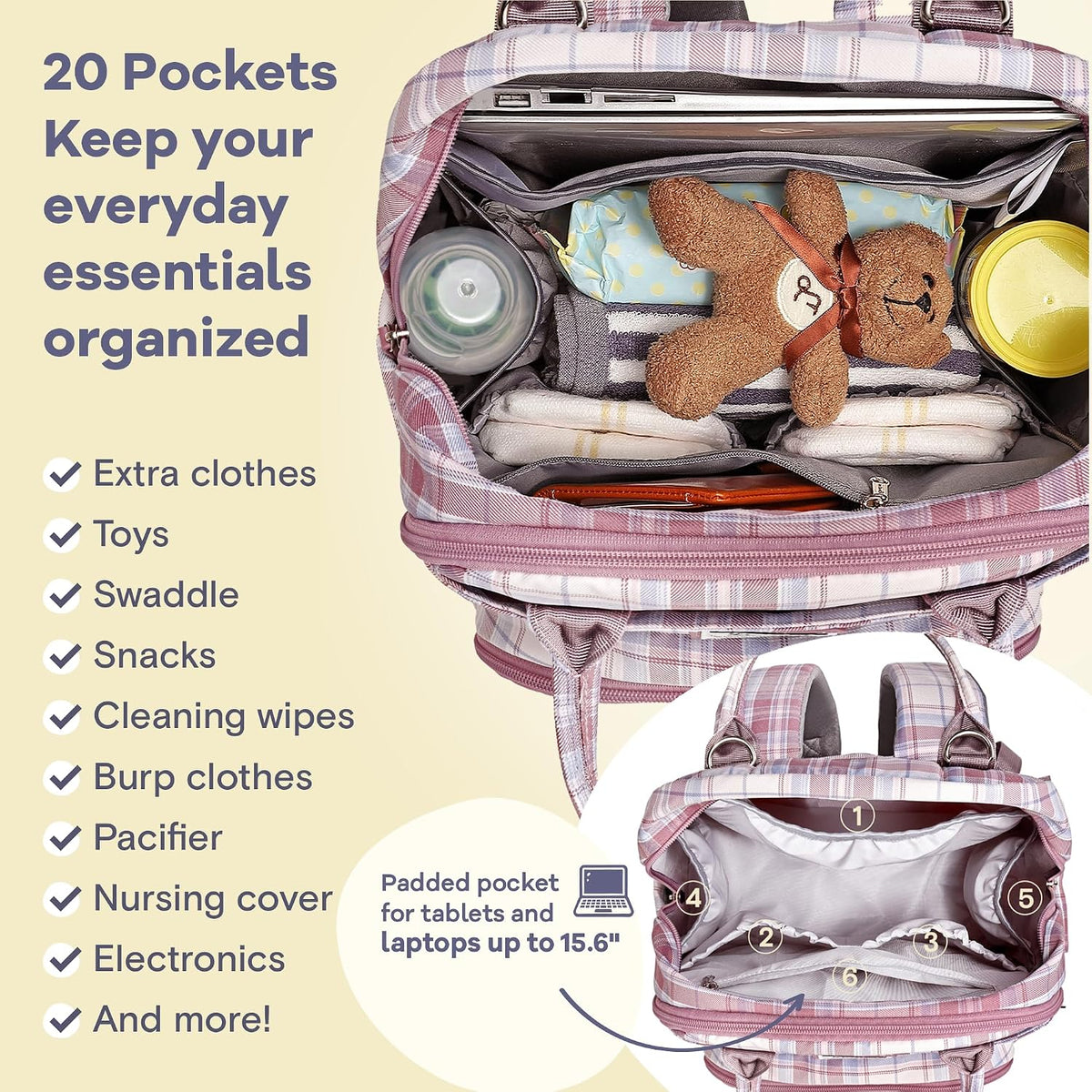 Diaper Bag Backpack-Multifunction Travel Baby Diaper Bag with Changing Pad, Insulated Bottle Holders & Pacifier Case, Large Capacity, Waterproof, Gray