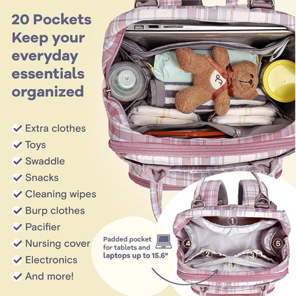 Diaper Bag Backpack-Multifunction Travel Baby Diaper Bag with Changing Pad, Insulated Bottle Holders & Pacifier Case, Large Capacity, Waterproof, Gray
