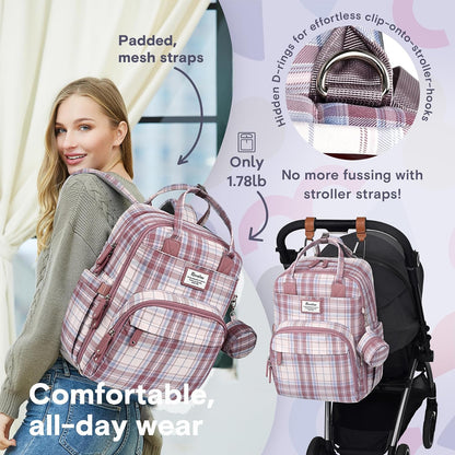 Diaper Bag Backpack-Multifunction Travel Baby Diaper Bag with Changing Pad, Insulated Bottle Holders & Pacifier Case, Large Capacity, Waterproof, Gray