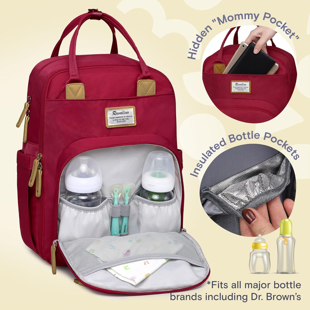 Diaper Bag Backpack-Multifunction Travel Baby Diaper Bag with Changing Pad, Insulated Bottle Holders & Pacifier Case, Large Capacity, Waterproof, Gray