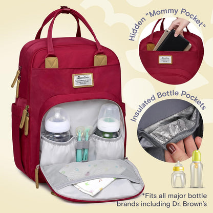 Diaper Bag Backpack-Multifunction Travel Baby Diaper Bag with Changing Pad, Insulated Bottle Holders & Pacifier Case, Large Capacity, Waterproof, Gray
