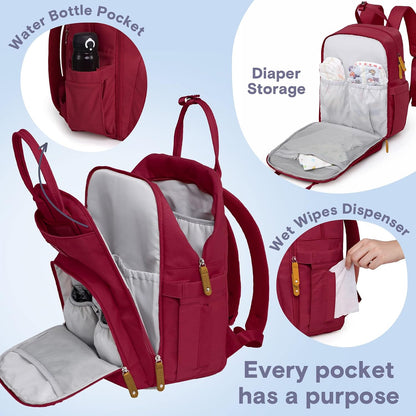 Diaper Bag Backpack-Multifunction Travel Baby Diaper Bag with Changing Pad, Insulated Bottle Holders & Pacifier Case, Large Capacity, Waterproof, Gray