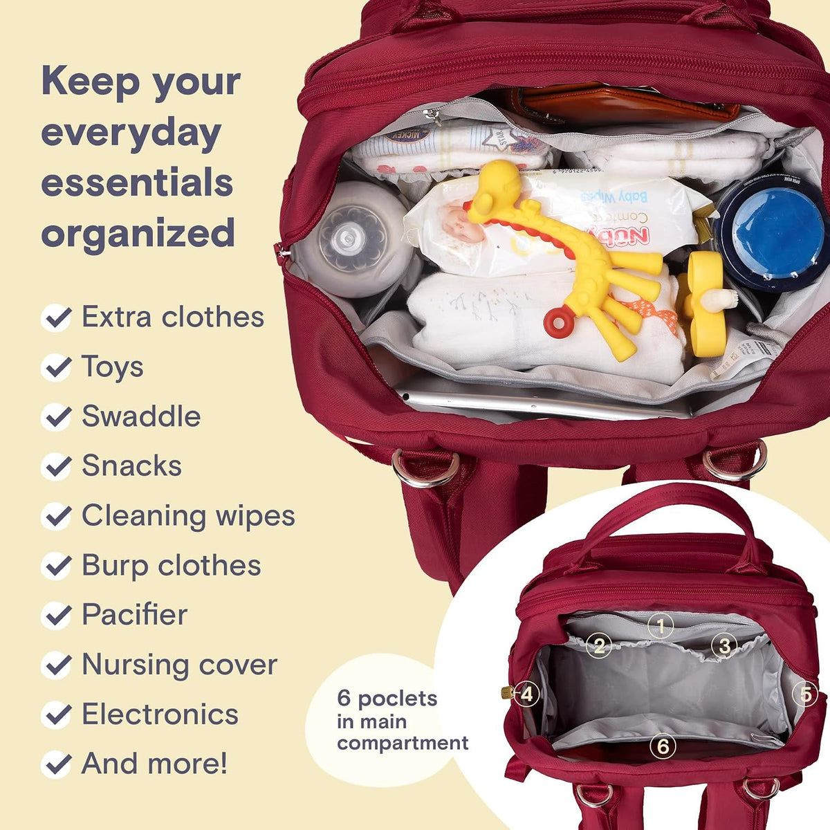 Diaper Bag Backpack-Multifunction Travel Baby Diaper Bag with Changing Pad, Insulated Bottle Holders & Pacifier Case, Large Capacity, Waterproof, Gray