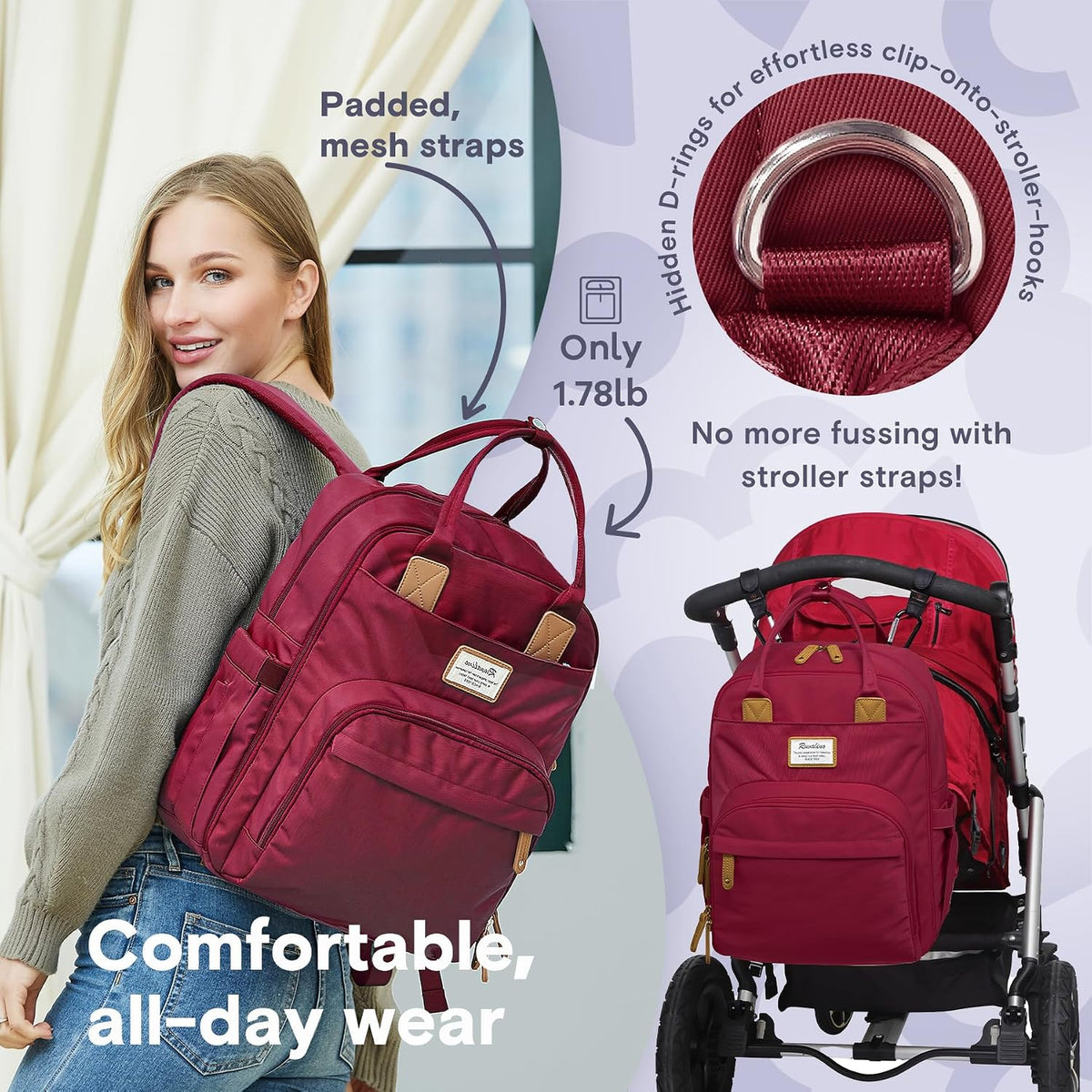 Diaper Bag Backpack-Multifunction Travel Baby Diaper Bag with Changing Pad, Insulated Bottle Holders & Pacifier Case, Large Capacity, Waterproof, Gray