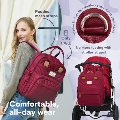 Diaper Bag Backpack-Multifunction Travel Baby Diaper Bag with Changing Pad, Insulated Bottle Holders & Pacifier Case, Large Capacity, Waterproof, Gray