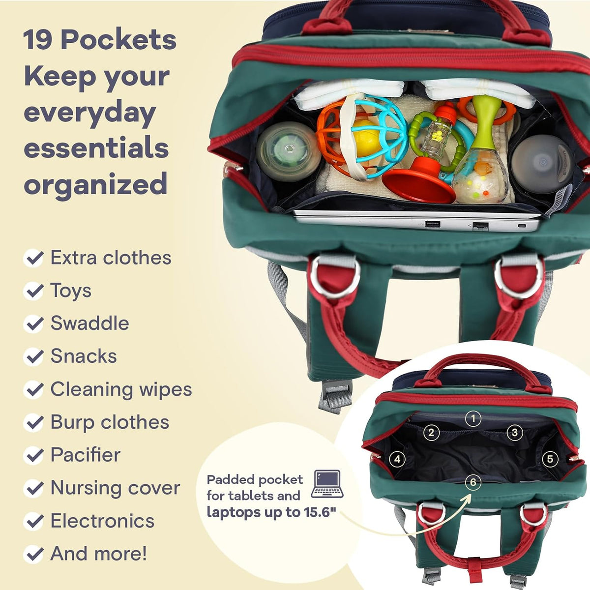 Diaper Bag Backpack-Multifunction Travel Baby Diaper Bag with Changing Pad, Insulated Bottle Holders & Pacifier Case, Large Capacity, Waterproof, Gray