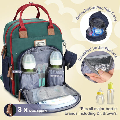 Diaper Bag Backpack-Multifunction Travel Baby Diaper Bag with Changing Pad, Insulated Bottle Holders & Pacifier Case, Large Capacity, Waterproof, Gray
