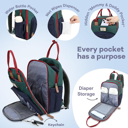 Diaper Bag Backpack-Multifunction Travel Baby Diaper Bag with Changing Pad, Insulated Bottle Holders & Pacifier Case, Large Capacity, Waterproof, Gray