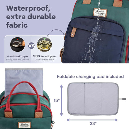 Diaper Bag Backpack-Multifunction Travel Baby Diaper Bag with Changing Pad, Insulated Bottle Holders & Pacifier Case, Large Capacity, Waterproof, Gray