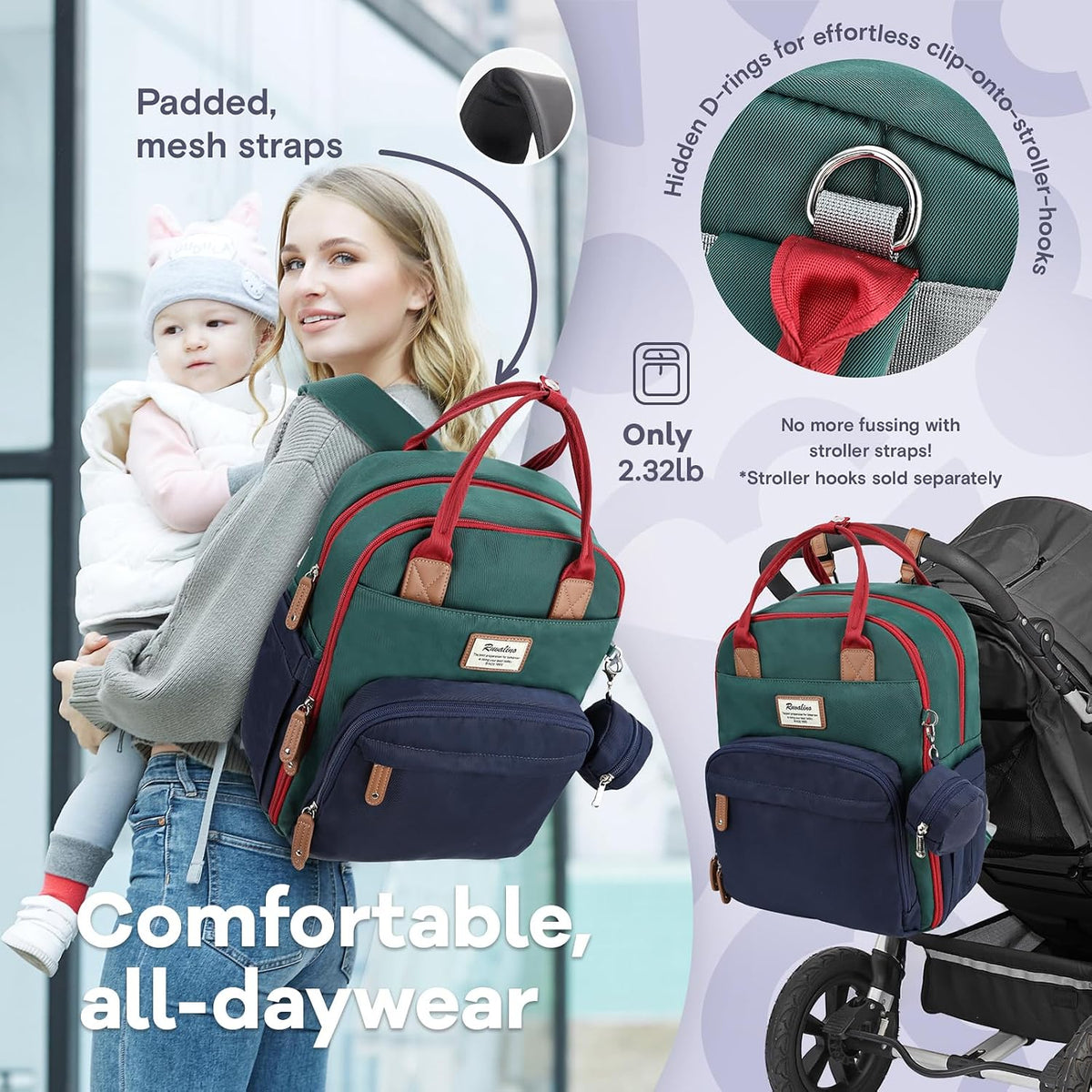 Diaper Bag Backpack-Multifunction Travel Baby Diaper Bag with Changing Pad, Insulated Bottle Holders & Pacifier Case, Large Capacity, Waterproof, Gray