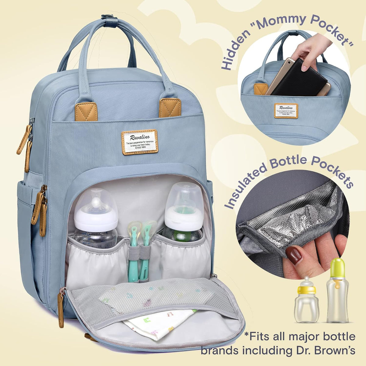 Diaper Bag Backpack-Multifunction Travel Baby Diaper Bag with Changing Pad, Insulated Bottle Holders & Pacifier Case, Large Capacity, Waterproof, Gray