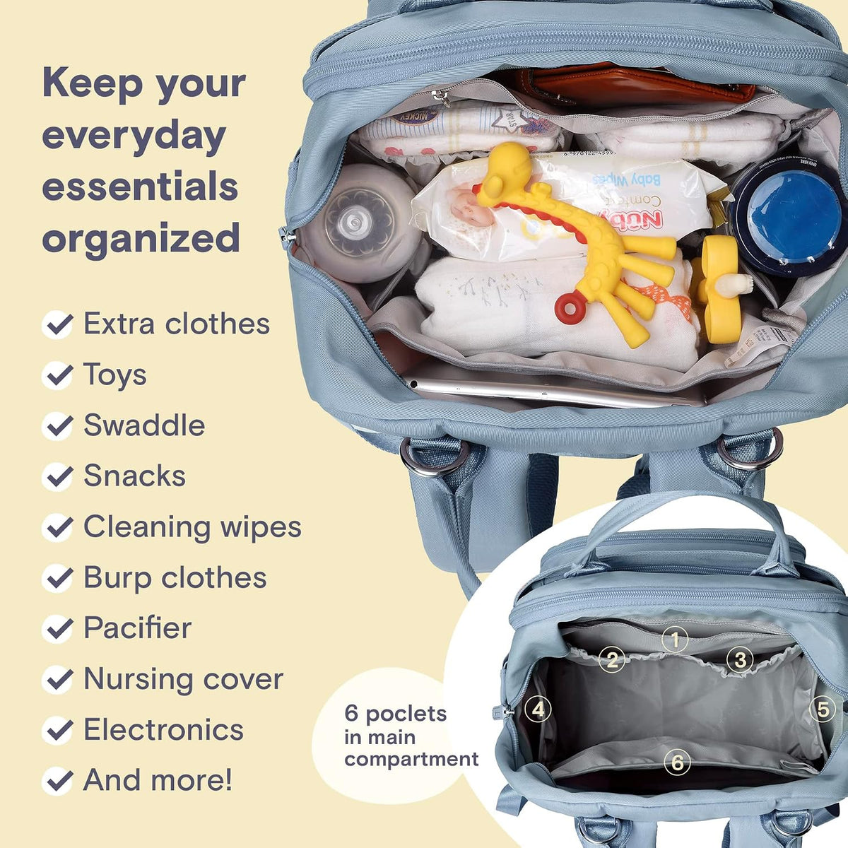 Diaper Bag Backpack-Multifunction Travel Baby Diaper Bag with Changing Pad, Insulated Bottle Holders & Pacifier Case, Large Capacity, Waterproof, Gray