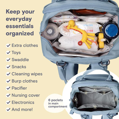 Diaper Bag Backpack-Multifunction Travel Baby Diaper Bag with Changing Pad, Insulated Bottle Holders & Pacifier Case, Large Capacity, Waterproof, Gray