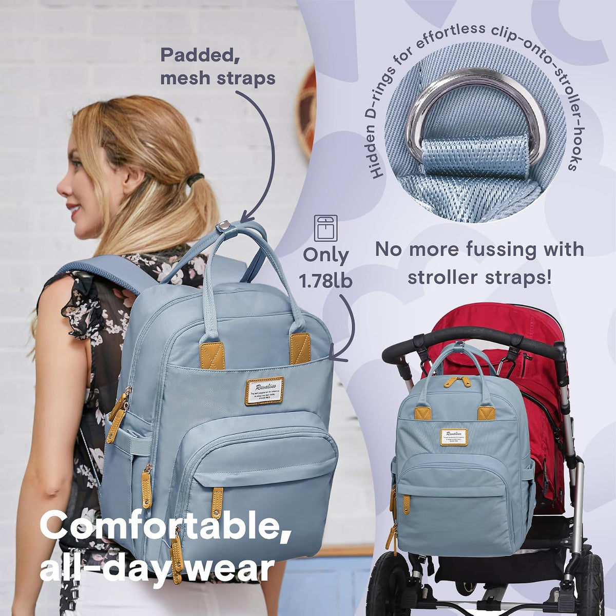 Diaper Bag Backpack-Multifunction Travel Baby Diaper Bag with Changing Pad, Insulated Bottle Holders & Pacifier Case, Large Capacity, Waterproof, Gray