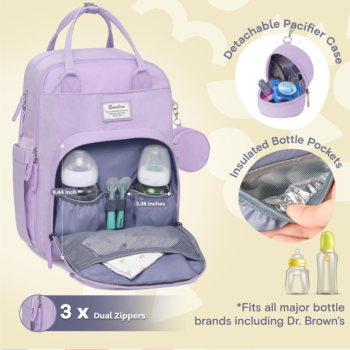 Diaper Bag Backpack-Multifunction Travel Baby Diaper Bag with Changing Pad, Insulated Bottle Holders & Pacifier Case, Large Capacity, Waterproof, Gray