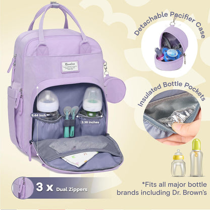 Diaper Bag Backpack-Multifunction Travel Baby Diaper Bag with Changing Pad, Insulated Bottle Holders & Pacifier Case, Large Capacity, Waterproof, Gray