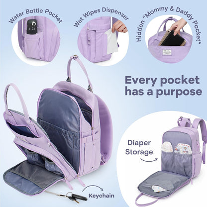 Diaper Bag Backpack-Multifunction Travel Baby Diaper Bag with Changing Pad, Insulated Bottle Holders & Pacifier Case, Large Capacity, Waterproof, Gray
