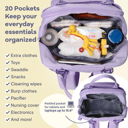 Diaper Bag Backpack-Multifunction Travel Baby Diaper Bag with Changing Pad, Insulated Bottle Holders & Pacifier Case, Large Capacity, Waterproof, Gray
