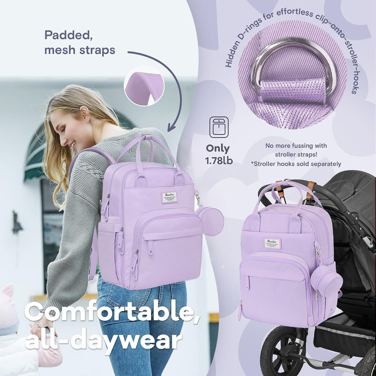 Diaper Bag Backpack-Multifunction Travel Baby Diaper Bag with Changing Pad, Insulated Bottle Holders & Pacifier Case, Large Capacity, Waterproof, Gray